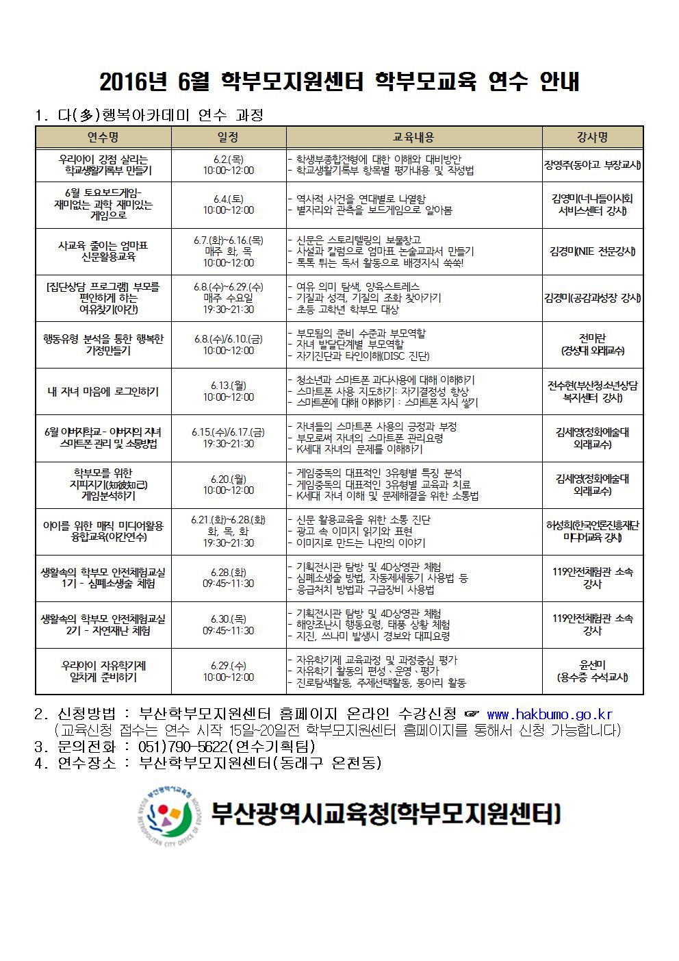 부산학부모지원센터 6월 학부모교육 안내 상세보기